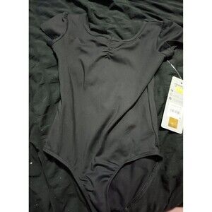 Danskin Dancewear Leotard Girl's black Short Sleeve Size XS 4-5